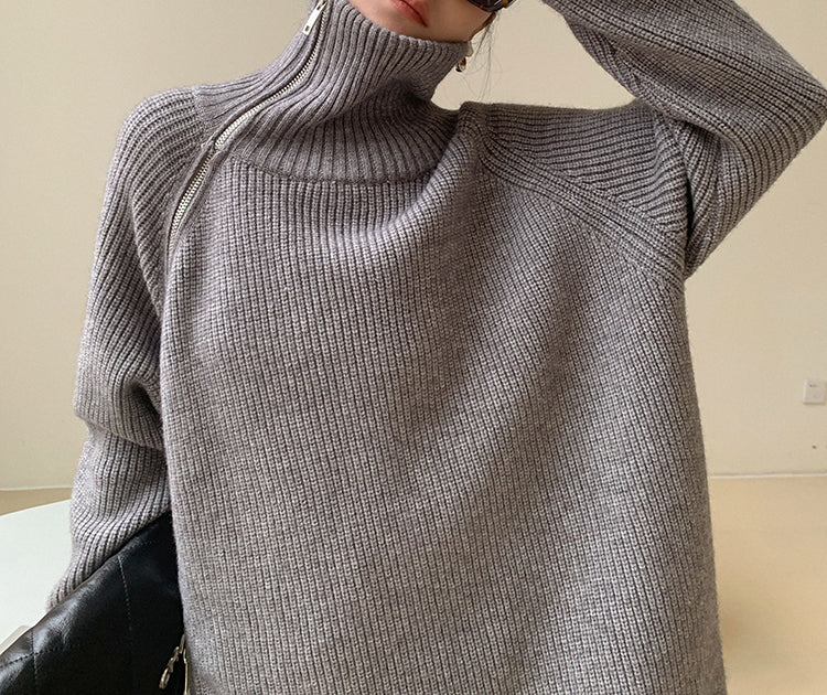 Nyzara™ - Pull gris uni à col montant