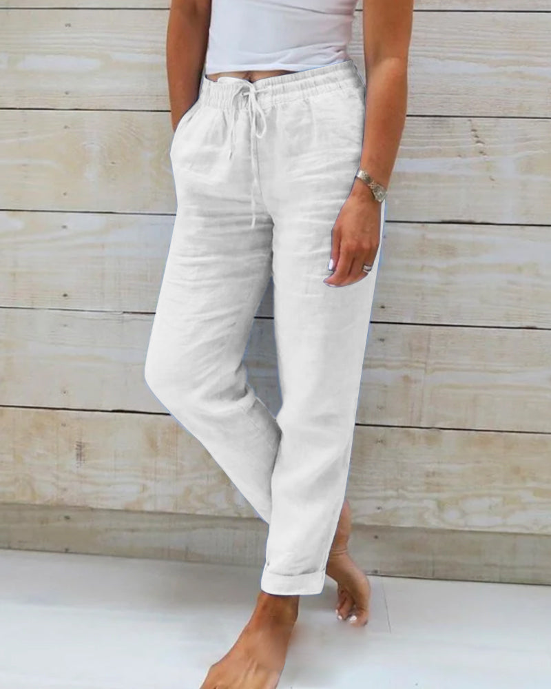 Monique | Pantalon élastique en coton et lin