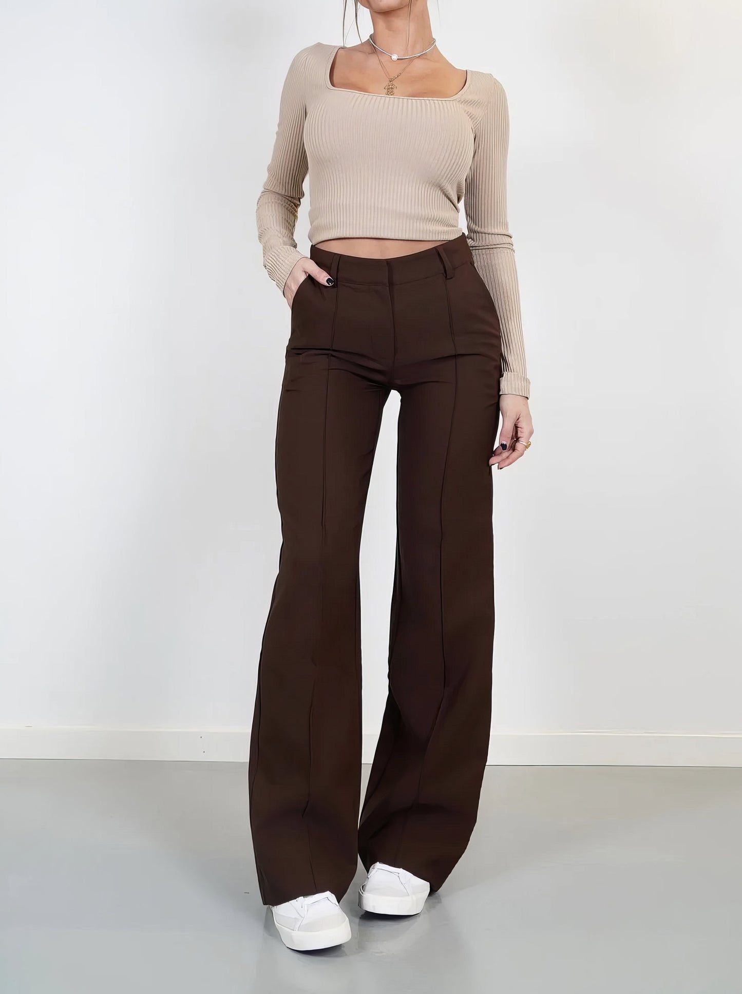 Lora - Pantalon Large à Taille Haute