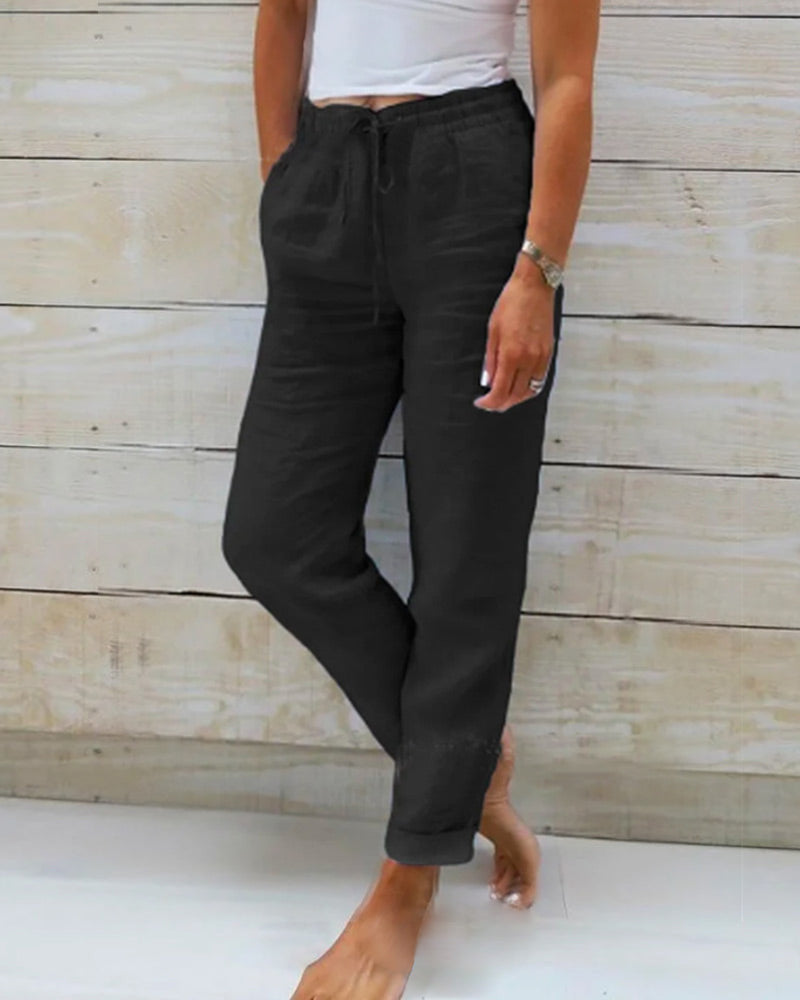 Monique | Pantalon élastique en coton et lin