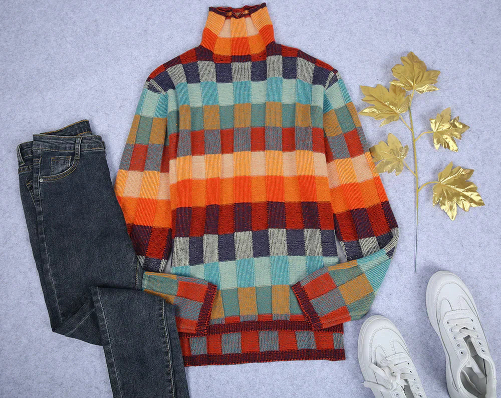 Nyzara™ - Pull à col roulé en damier