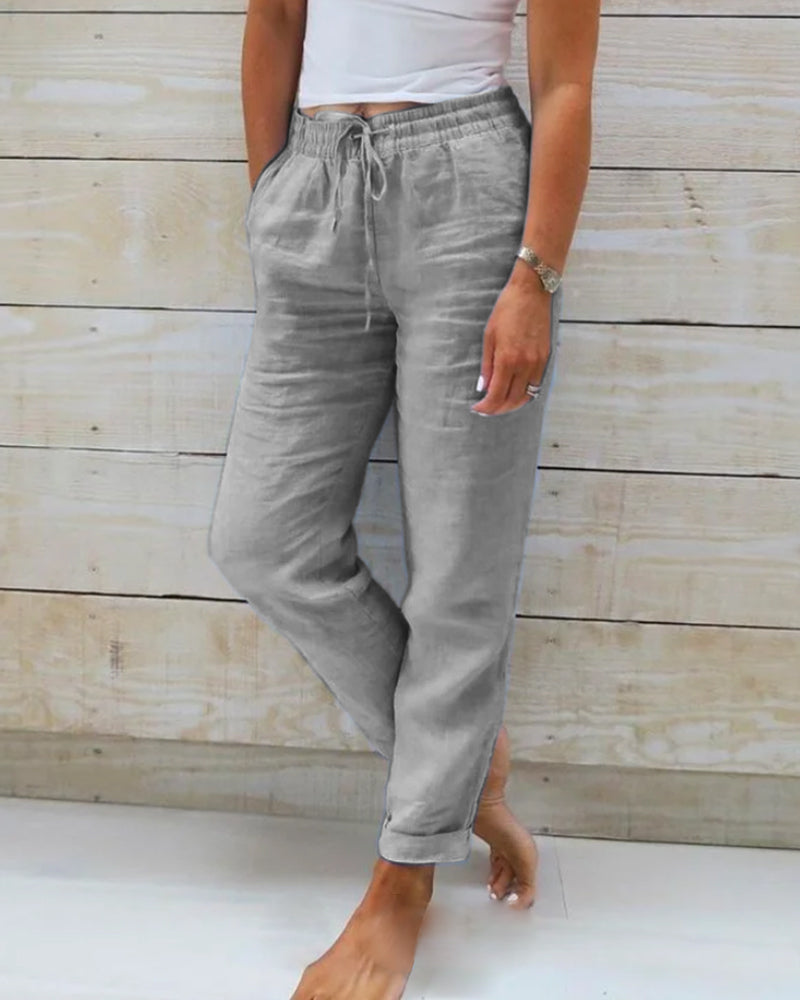 Monique | Pantalon élastique en coton et lin