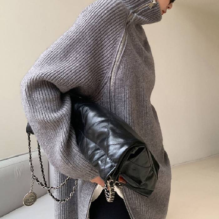 Nyzara™ - Pull gris uni à col montant