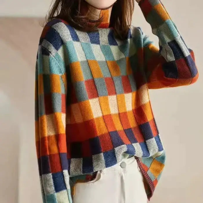 Nyzara™ - Pull à col roulé en damier
