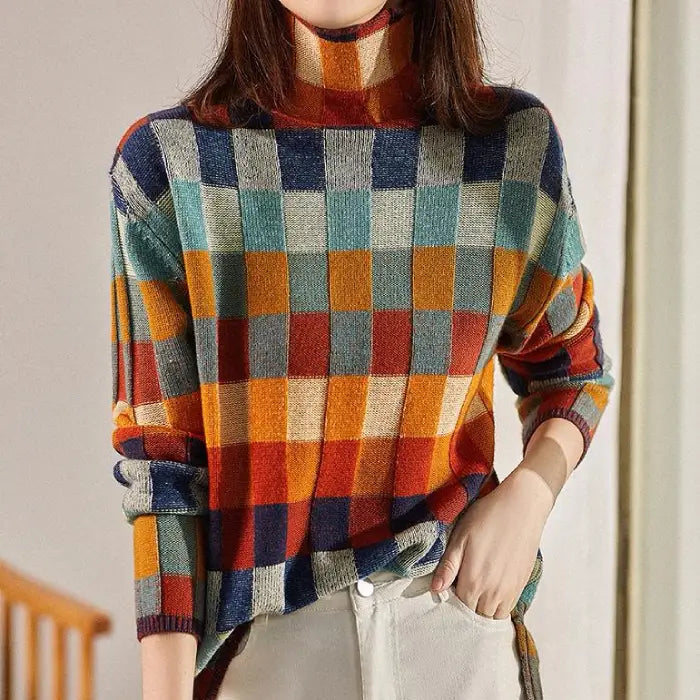 Nyzara™ - Pull à col roulé en damier