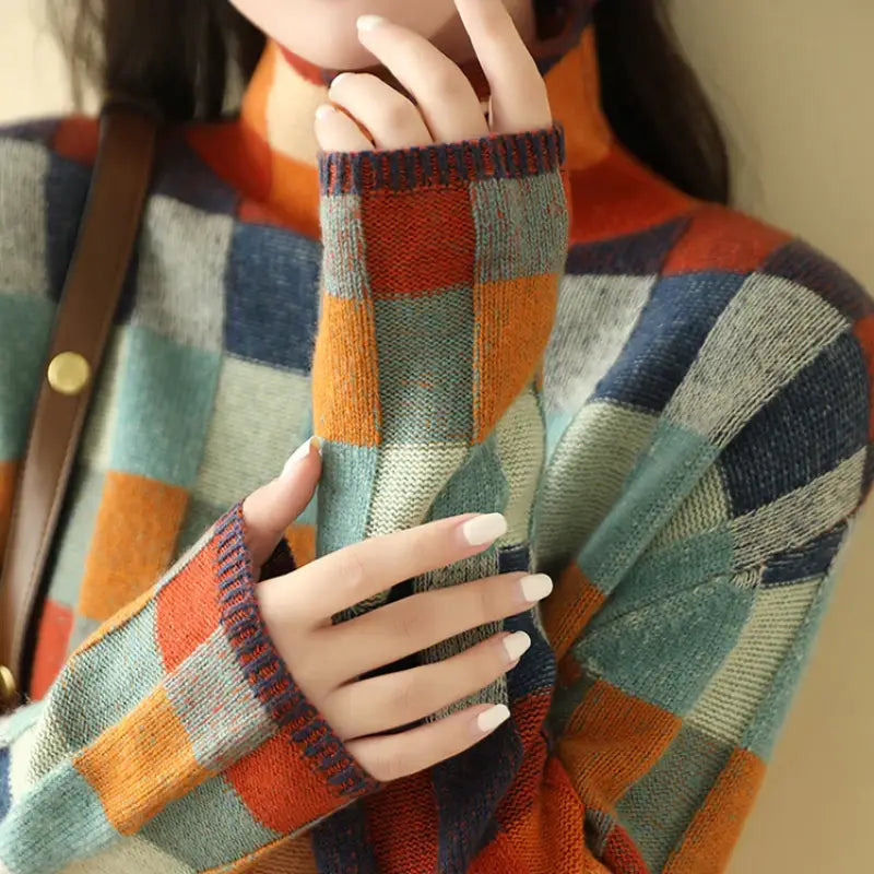Nyzara™ - Pull à col roulé en damier