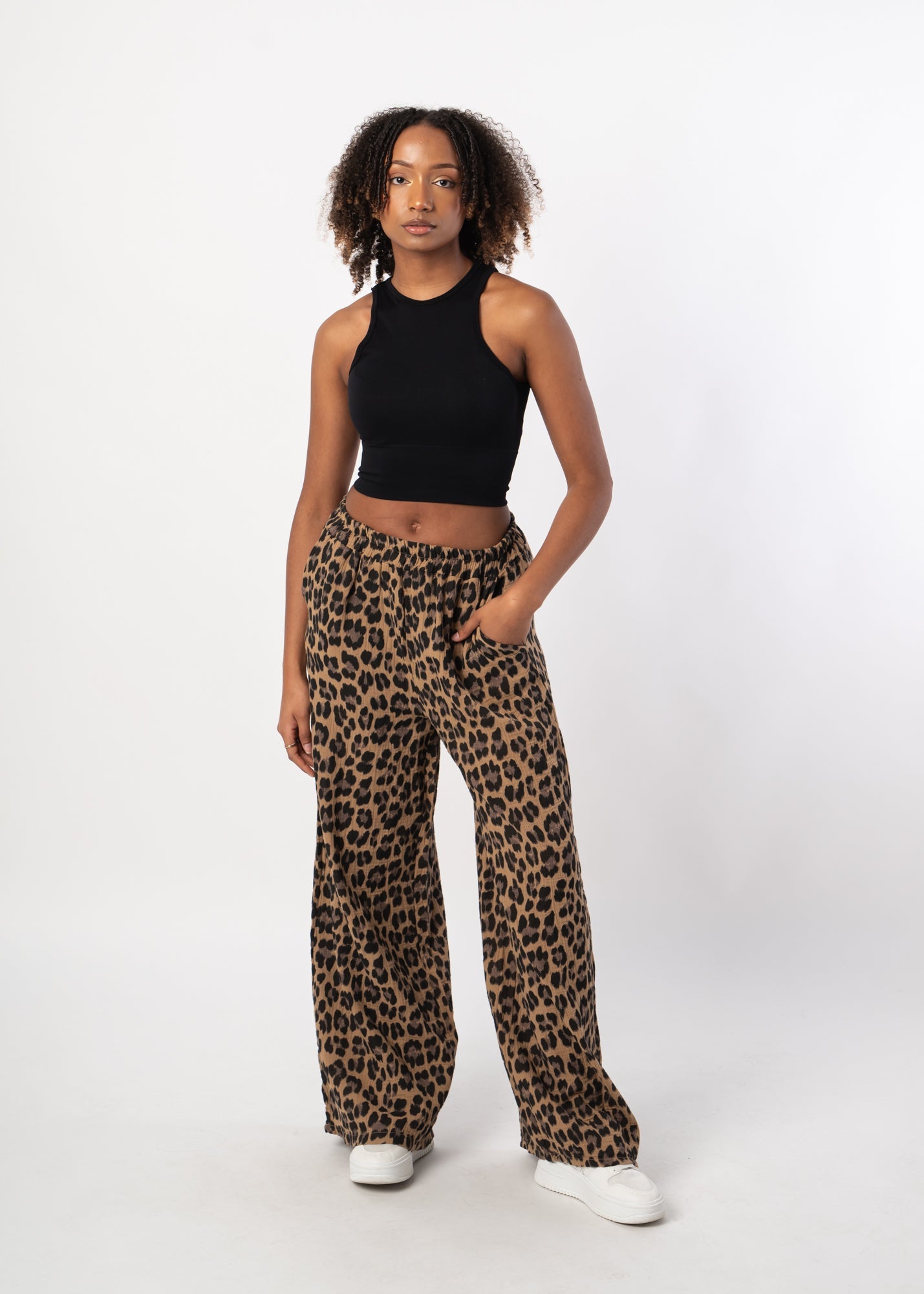 Pantalon Large à Motif Léopard