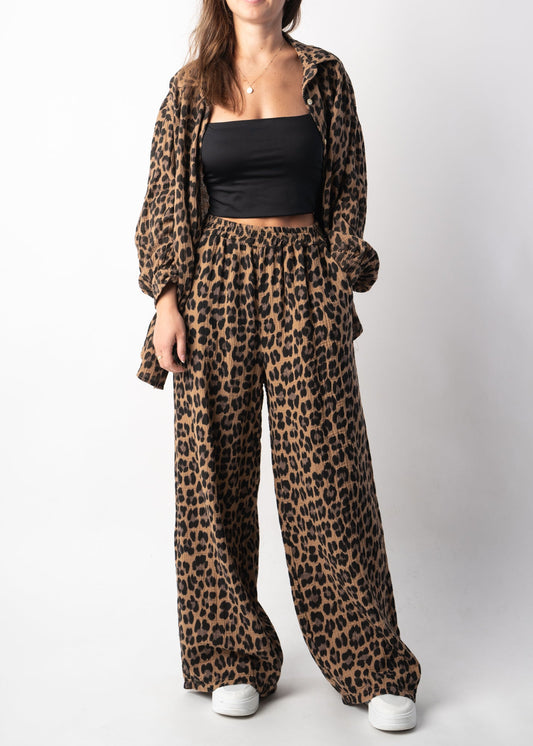 Pantalon Large à Motif Léopard