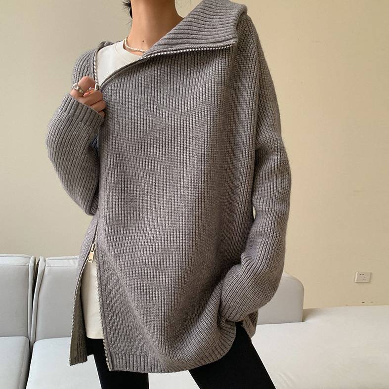 Nyzara™ - Pull gris uni à col montant
